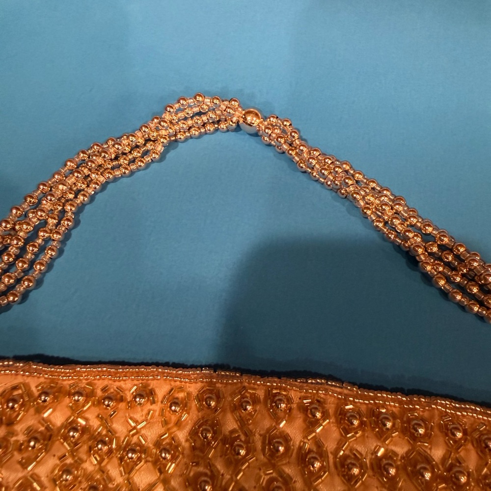 Hand Crafted Rose Gold Beaded Clutch Potli bag - Picture 6 of 9